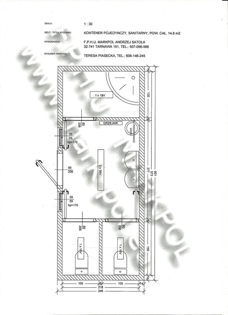 Plan kontenera sanitarnego, projektowanie